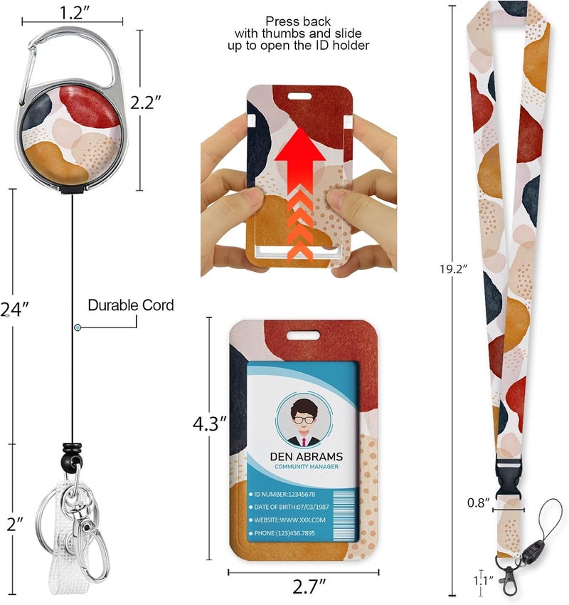 Piefly ID Badge Holder with Breakaway Lanyards, Badge Holder with Retractable Reel Clip, Boho Abstract Art Name Tag Lanyard Vertical ID Card Protector for Women Teacher Nurses Doctor Student - Image 5